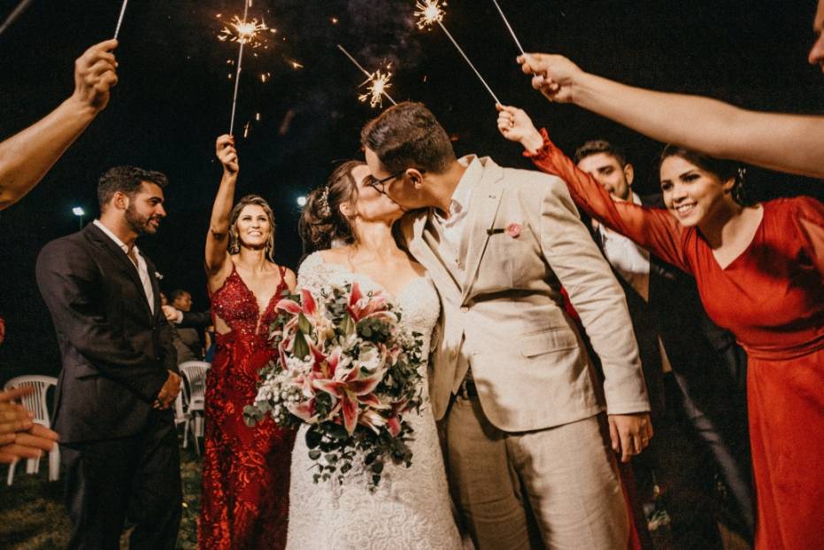 celebrating a wedding with sparklers