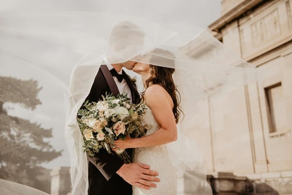 Wedding couple kiss